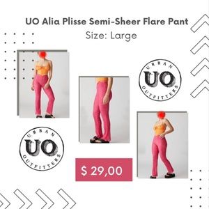 UO Alia Plisse Semi-Sheer Flare Pant Large Pink